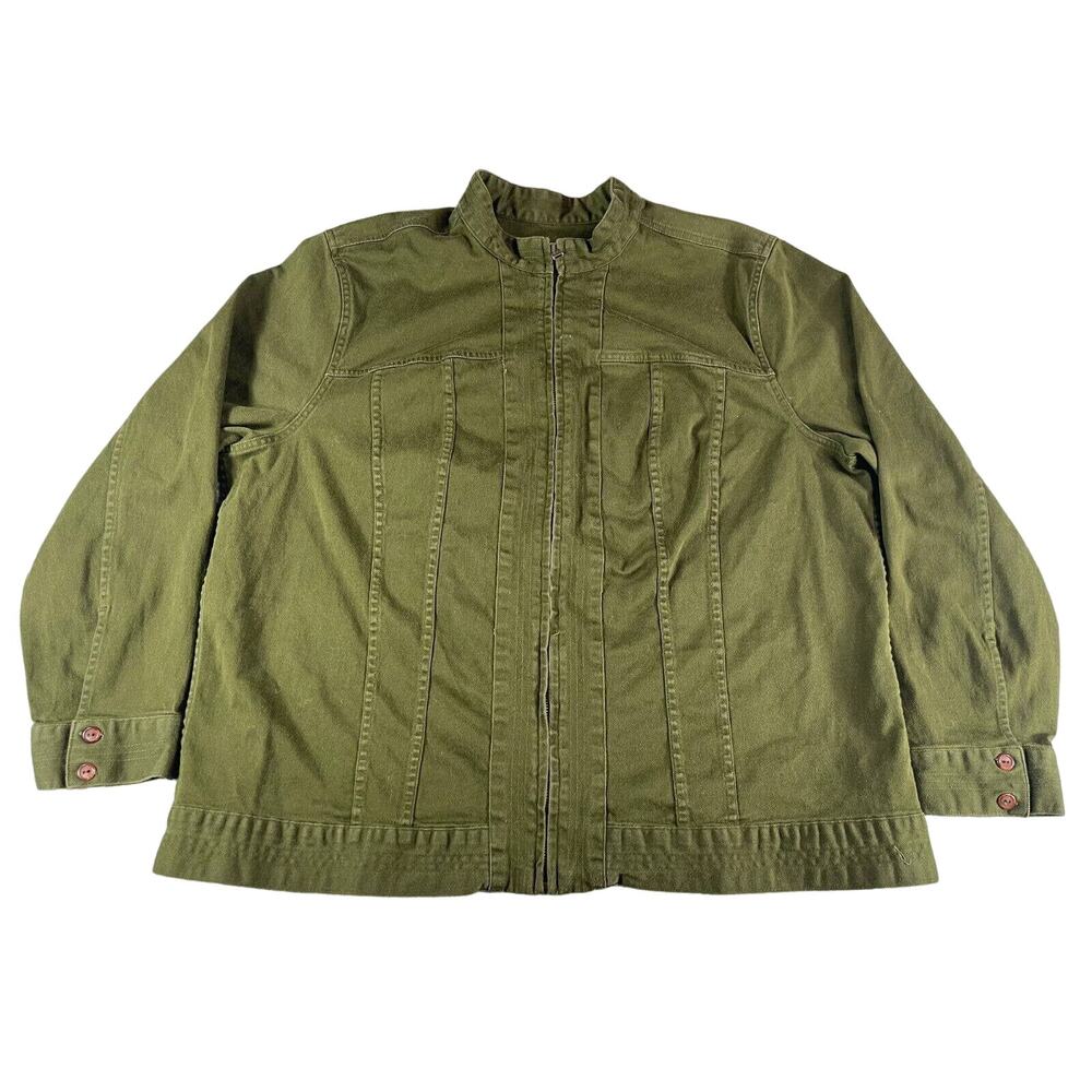 CJ Banks Jacket Womens 2X Green Stretch Long Sleeve Full Zip Mock Neck